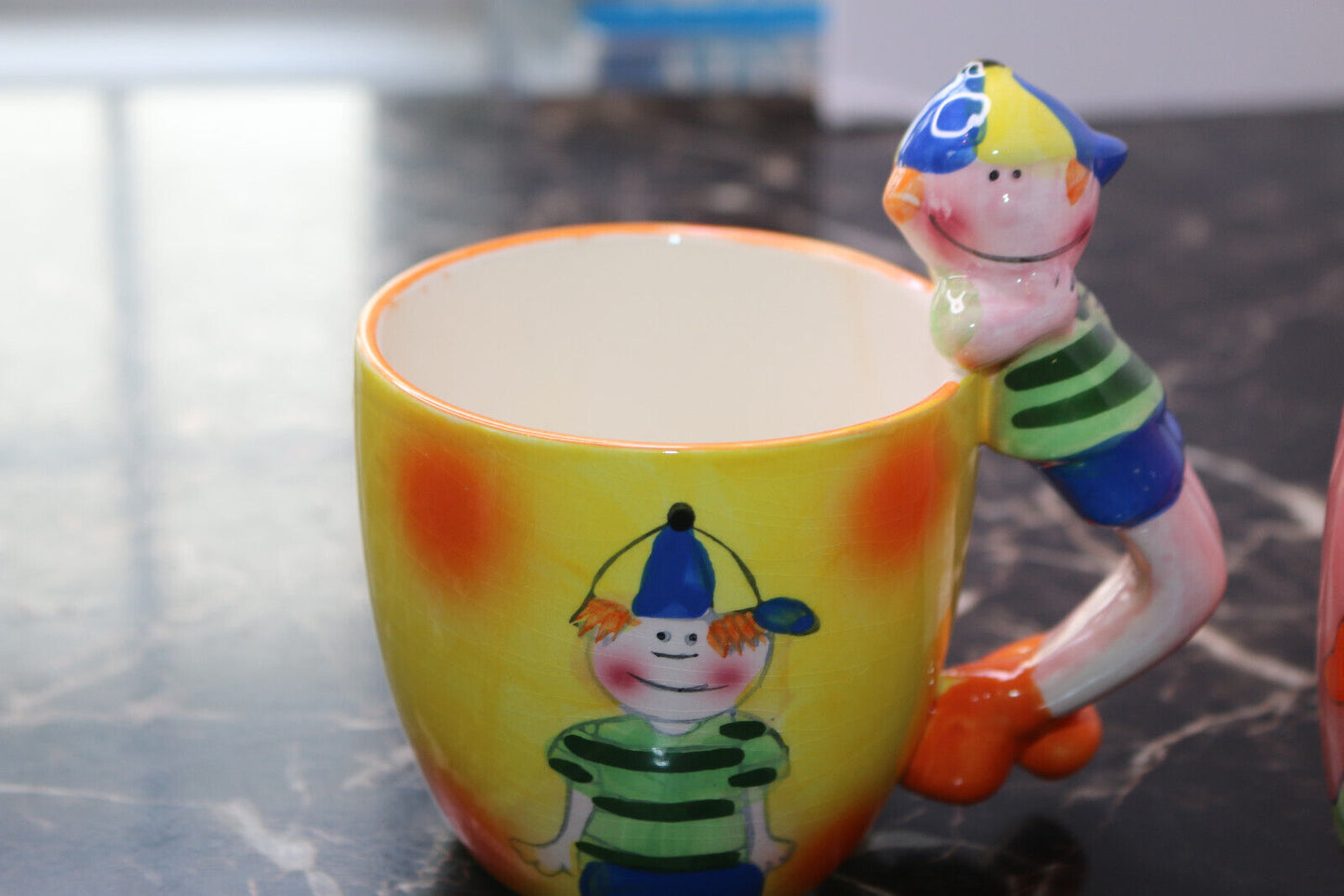 Vintage Gryphon Ware Two Tone 3D Cup Mug Morning Boy & Girl Mold Coffee Cuties