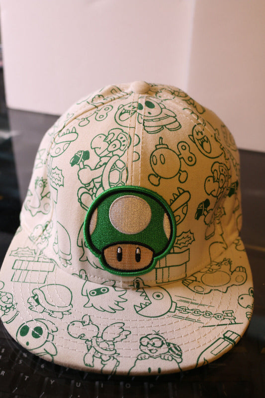 Super Mario Nintendo Hat Baseball Cap 1-Up Mushroom Green White Youth Adjustable