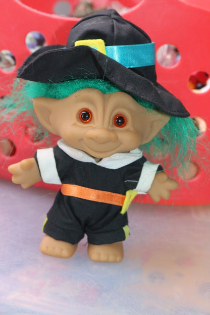 Vintage Pilgrim Troll Doll {90S Treasure Troll Thanksgiving Decor Hunter Hair 5"