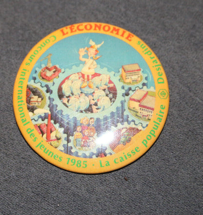 L'Économie Desjardins La Caisse Populaire 1985 Pinback Macaron Vintage Canada