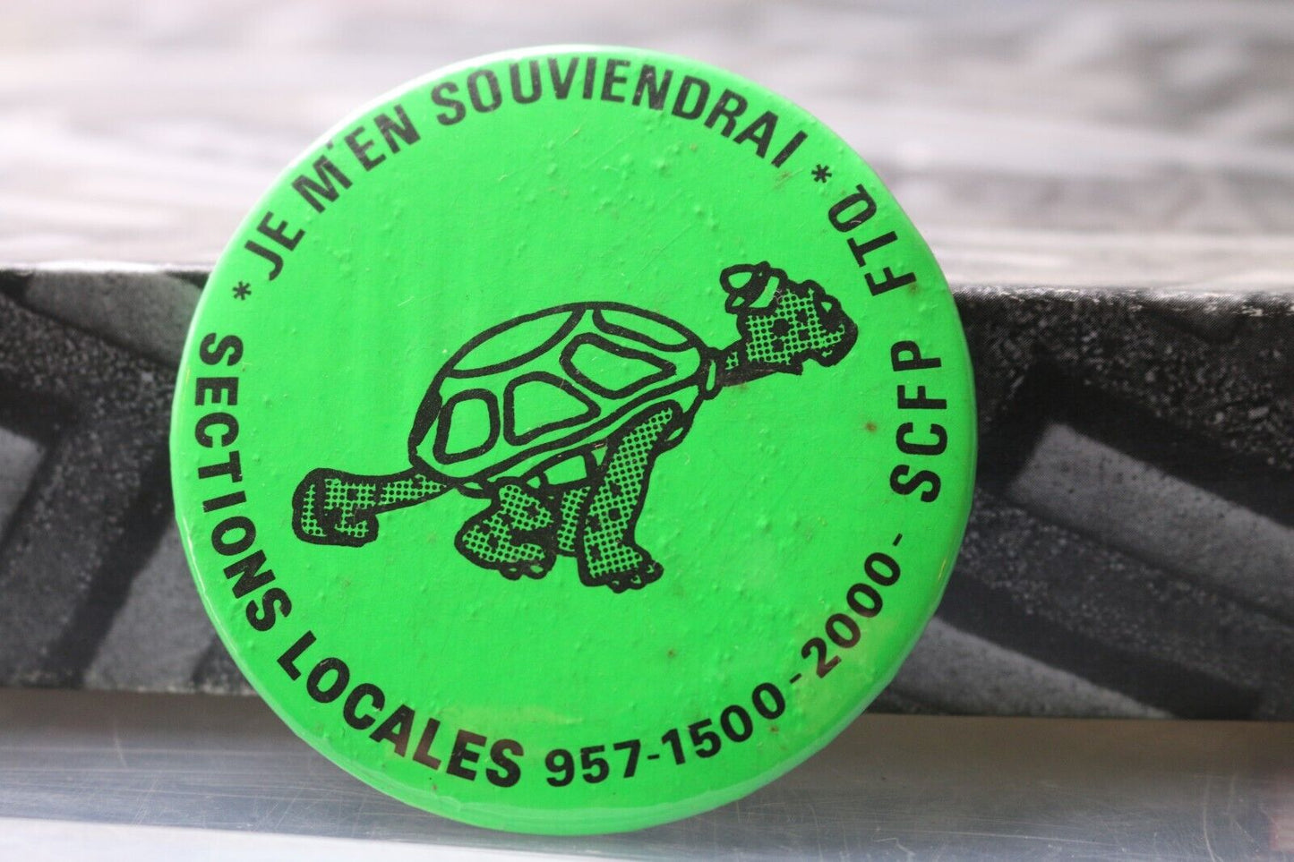 Macaron Pinback Je Me Souviendrai Ftq Scfp Sections Locales Vintage Turtle Race