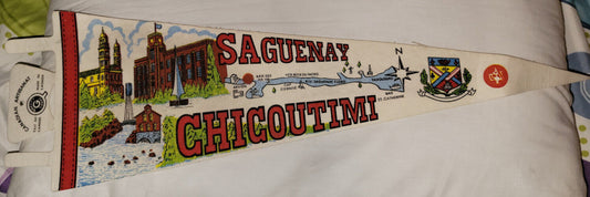 Vtg Banner Pennant Sageunay Chicoutimi Québec Canada 25" Souvenir Vintage