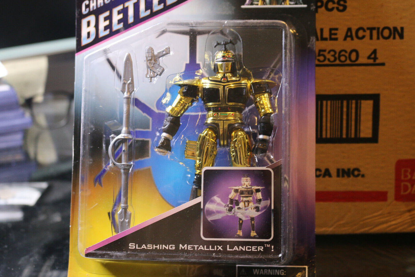 Beetleborgs Metallix Beetle Chromium Gold Bandai Figure Toy W/ Original Box