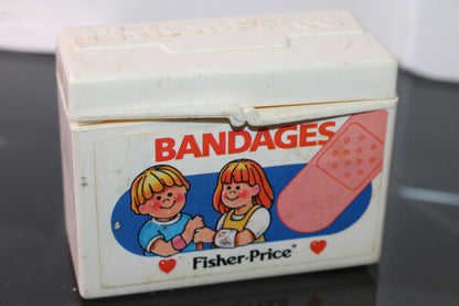 Vtg Fisher Price Bandages Box Bandaids Doctor First Aid Medical Toy Pretend Play