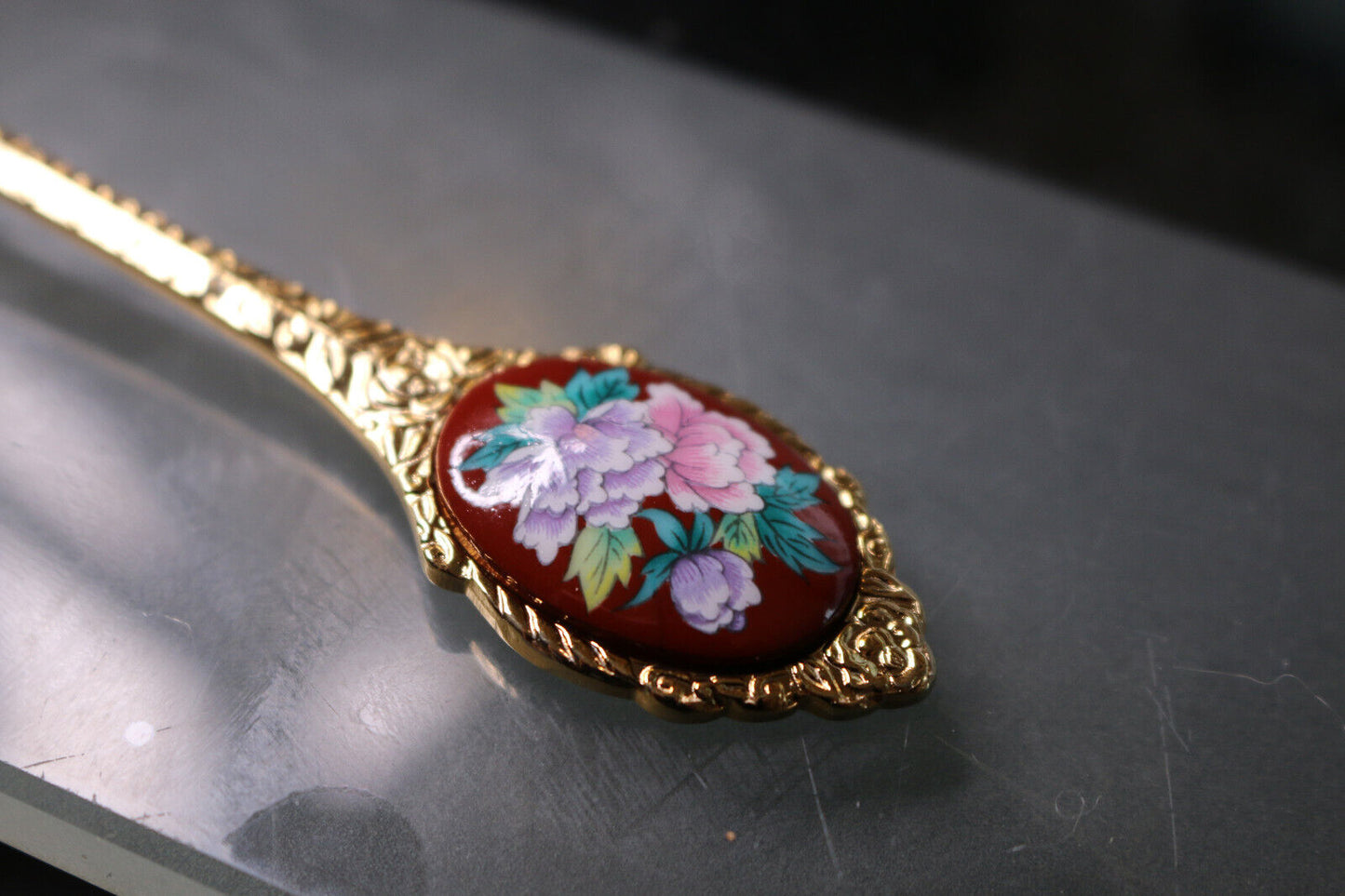 Stainless Steel Spoon Souvenir Collectible With Beautiful Flowers