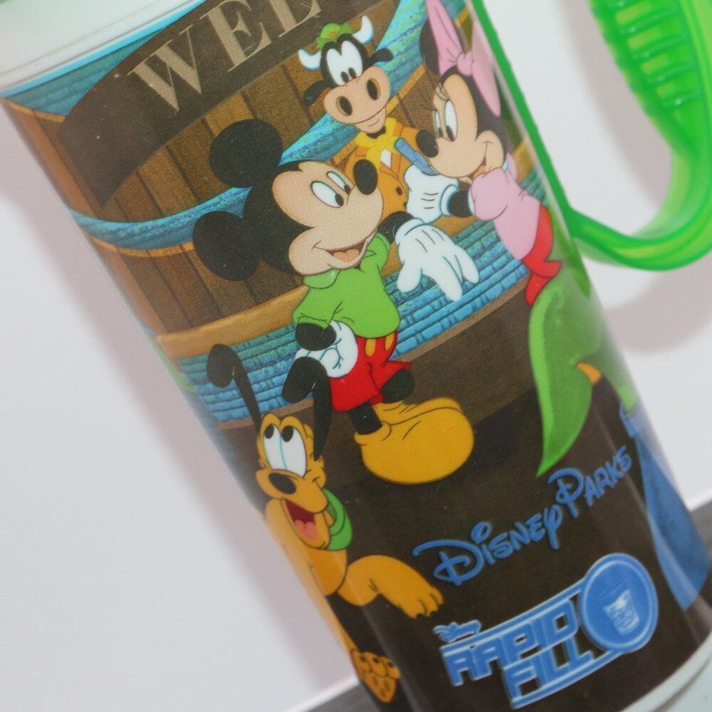 Walt Disney Parks Rapid Fill Travel Mug Green Top 7Inch Disney Whirley Rapid Cup