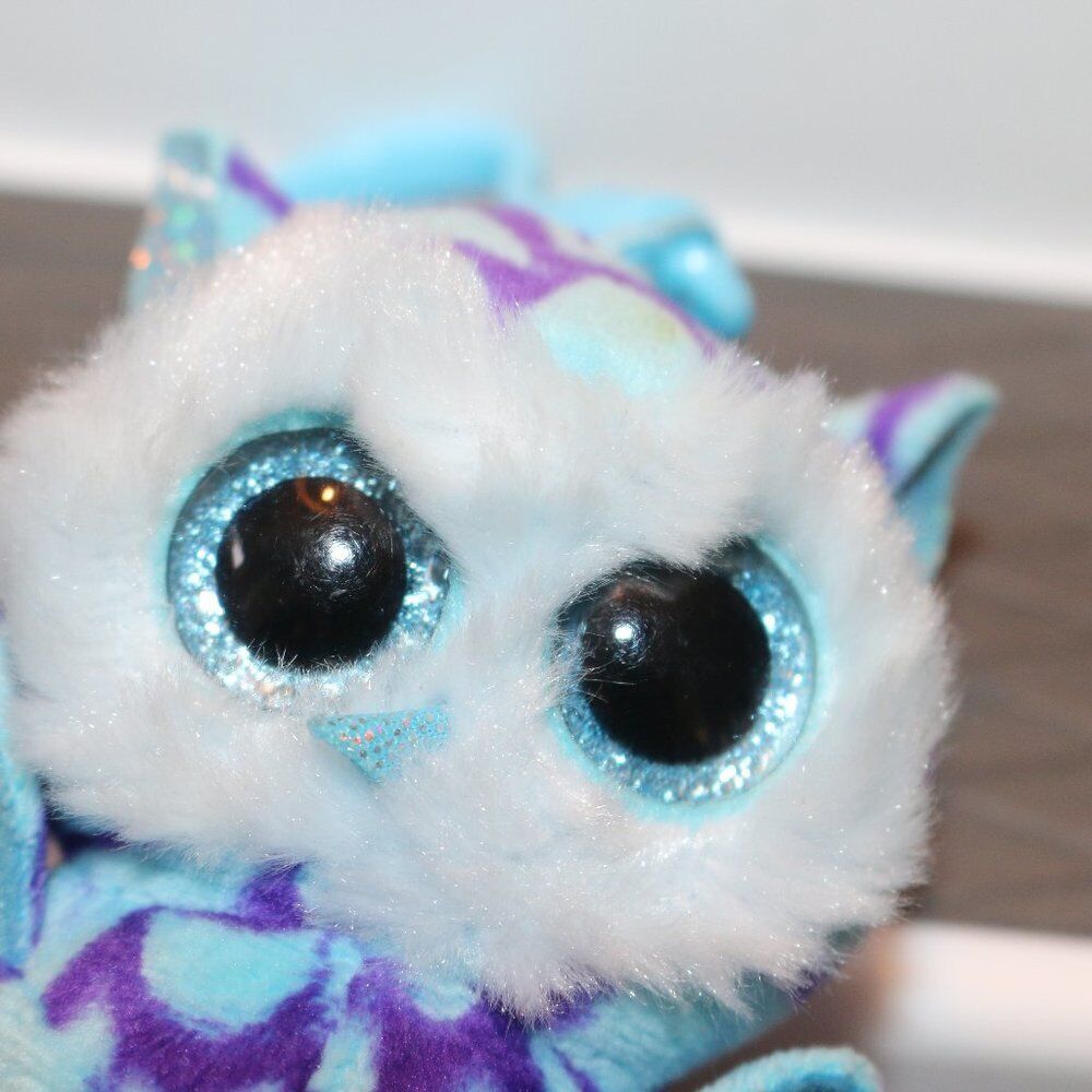 2015 Ty Beanie Boos - Oscar Blue Owl Bird - Soft Toy Keyclip Keyring Bag Clip