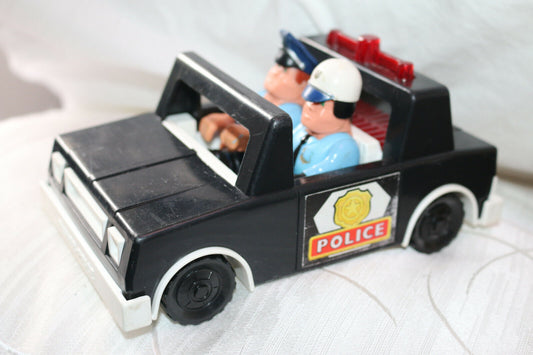 Vintage Fisher Price Husky Helpers Police Squad Car 1981 & 2 Police Man Toys Vtg
