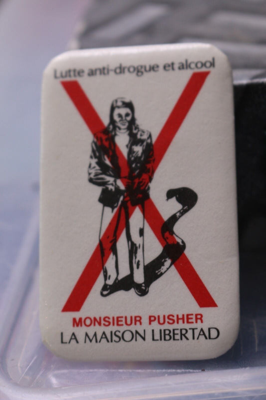 Vintage Macaron Pinback Québec Monsieur Pusher Lutte Anti-Drogue Et Alcool House