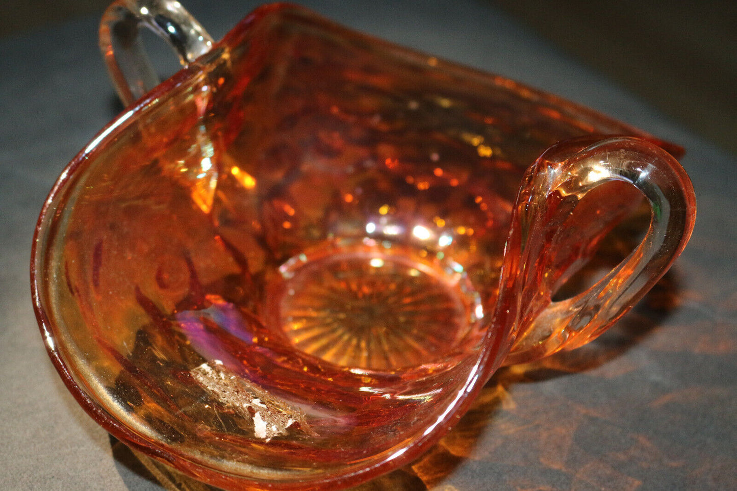 Antique Fenton Marigold Carnaval Verre 7,25 "Manipulé Bonbon Bol-Nid Circa Glass