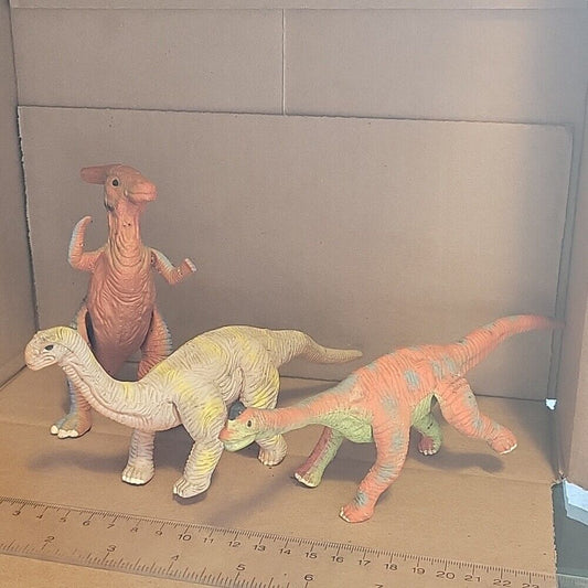 1992 Bendable Dinosaurs Dinos Toys Lot Of 3 Figure Brachiosaurus U.K.R.D. Paralo