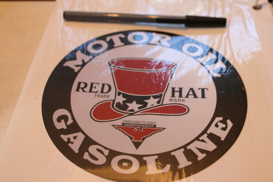 1X 6" Red Hat Gasoline Motor Oil Round Sign Nostalgic Retro Wall Decor Sticker 5