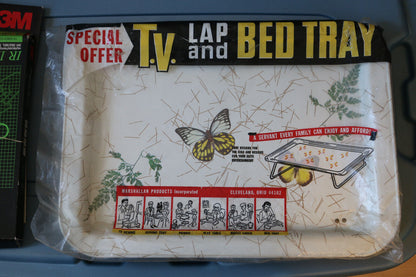 Vintage Metal Tin Butterfly Ferns Tv Bed Lap Tray With Folding Legs Original Bag