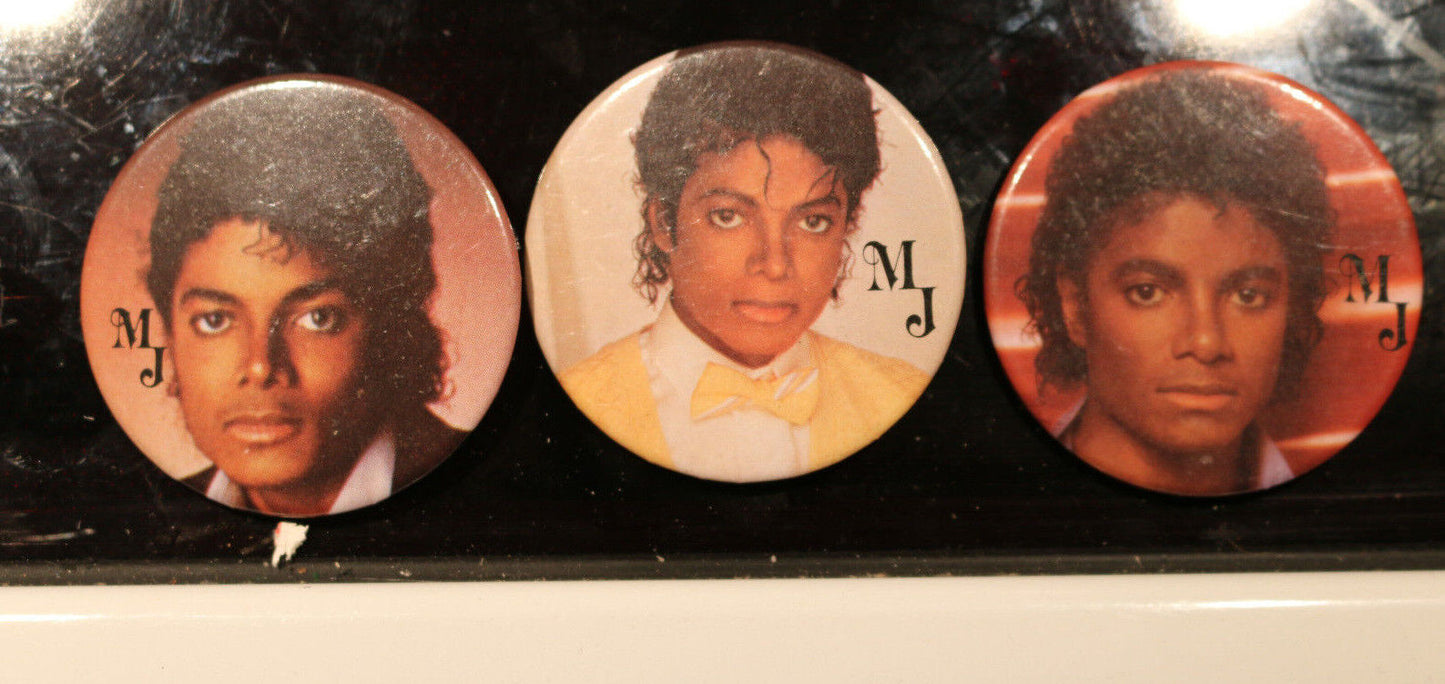 Michael Jackson 1980'S Pinback Button Badge Pin Lot Of 3 Different Mj Vintage