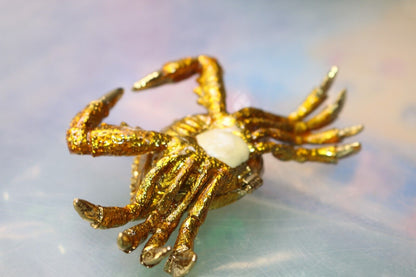Shiny Gold Golden Enamel With Decoration Crystal Crab Trinket Dish
