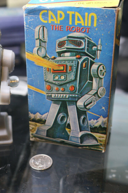 Captain The Robot Vintage Wind Up Walking Robot Toy Mtu Korea Tin Toy With Box