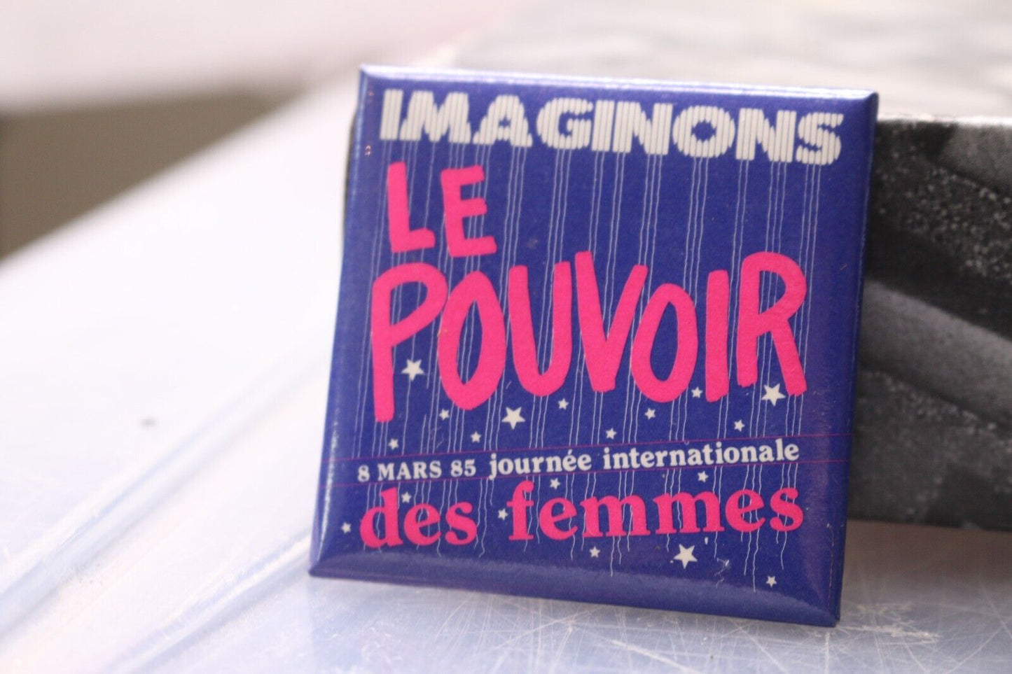 Vintage Macaron Pinback Québec Imaginons Le Pouvoir Des Femmes Journée Internati