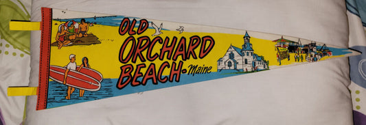 Vintage Old Orchard Beach Maine With Surfer Church Souvenir Felt Pennant Flag