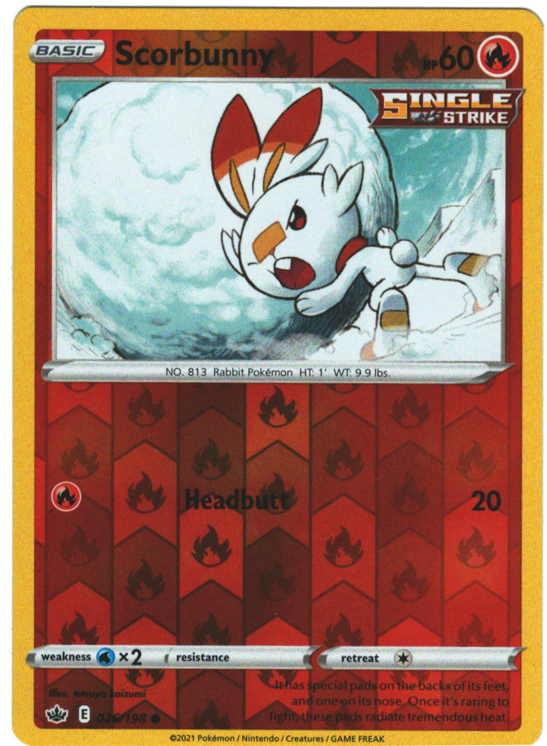 Scorbunny 26/198 Chilling Reign Reverse Holo Common Pokemon Card Tcg 026/198