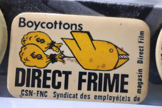 Vintage Macaron Pinback Québec Boycottons Direct Frime Csn Magasin Direct
