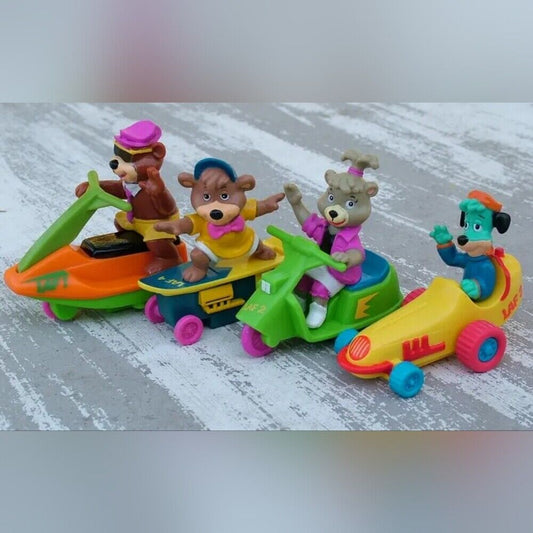 Complete Lot 4 Mcdonalds Yo Yogi Bear 1991 Pull Back Racer Hanna Figure Toys