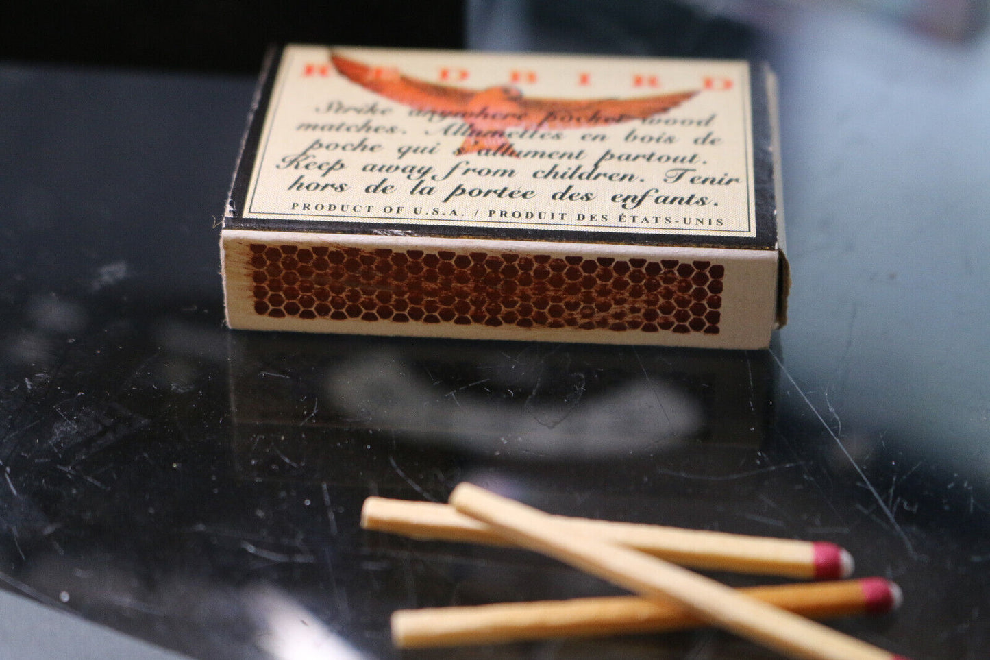 Vintage Box Of Redbird 4 Wood Matches French & English Variant