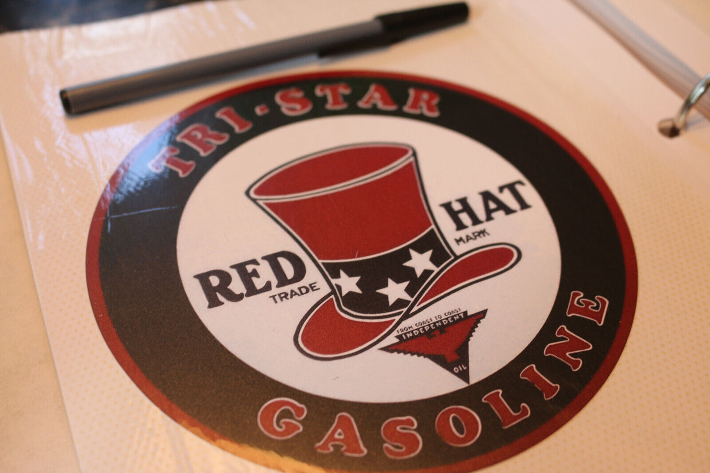 1X 6" Red Hat Gasoline Motor Oil Round Sign Nostalgic Retro Wall Decor Sticker 7