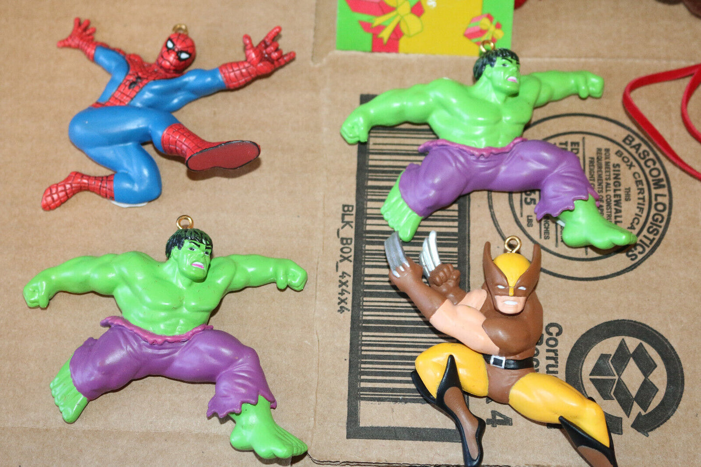 Marvel Ornaments 2005 Hulk Wolverine Spiderman Figures Lot Of 4 + Free Christmas