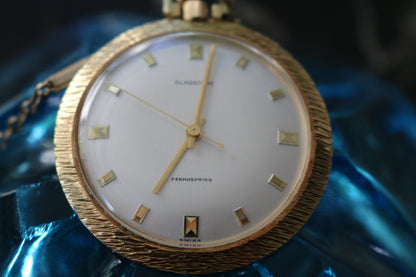 Pocket Watch Gladstone Permaspring Swiss W/Beautiful Chain Written 1970 Behind