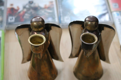 Vintage Large Brass And Copper Angel Candlestick Holders - Set Of 2