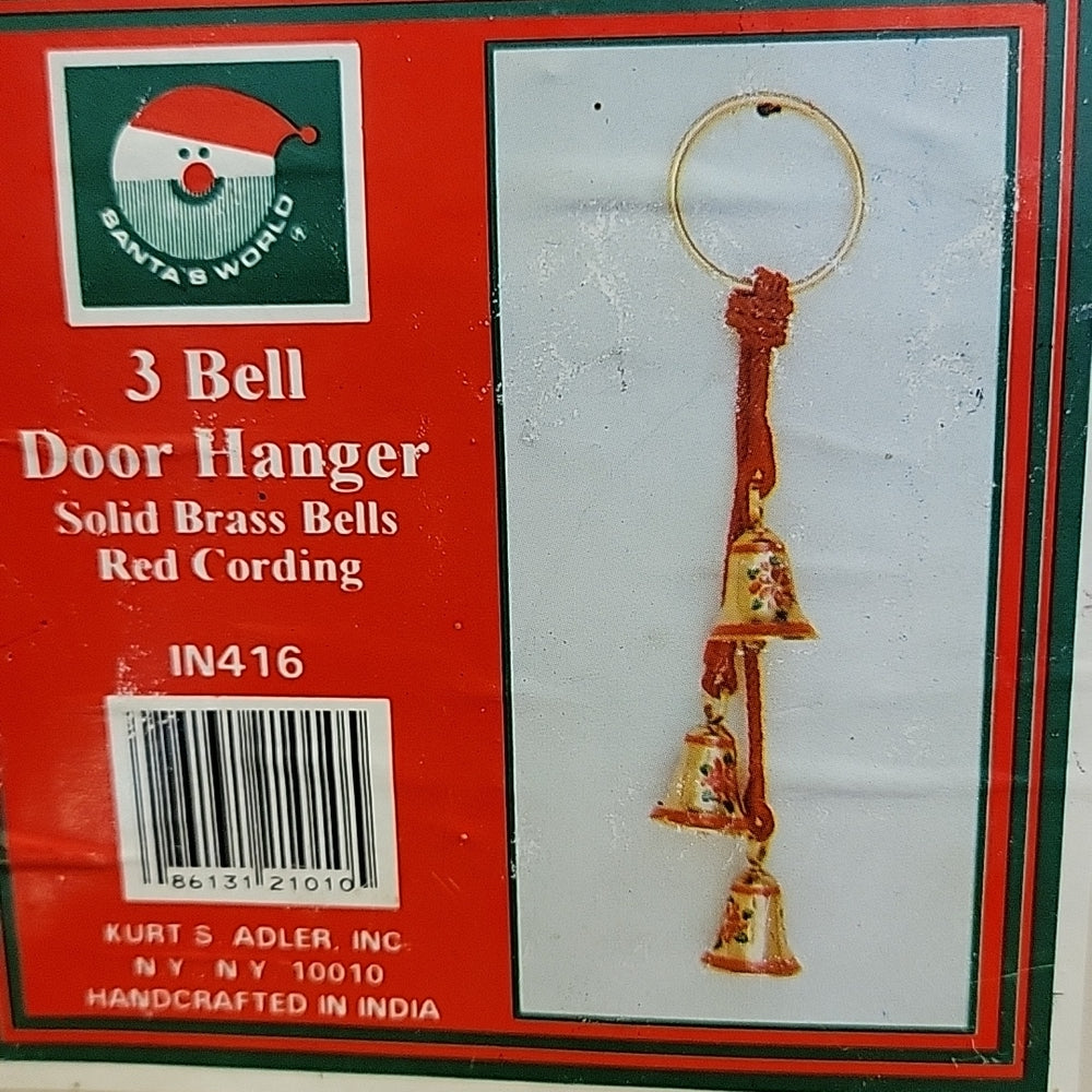 Vintage Santas World 3 Solid Brass Bells Poinsettias Door Hanger Kurt'S Adler