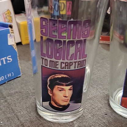 Lot Of 2 Star Trek Glasses Glass Spock Captain Kirk