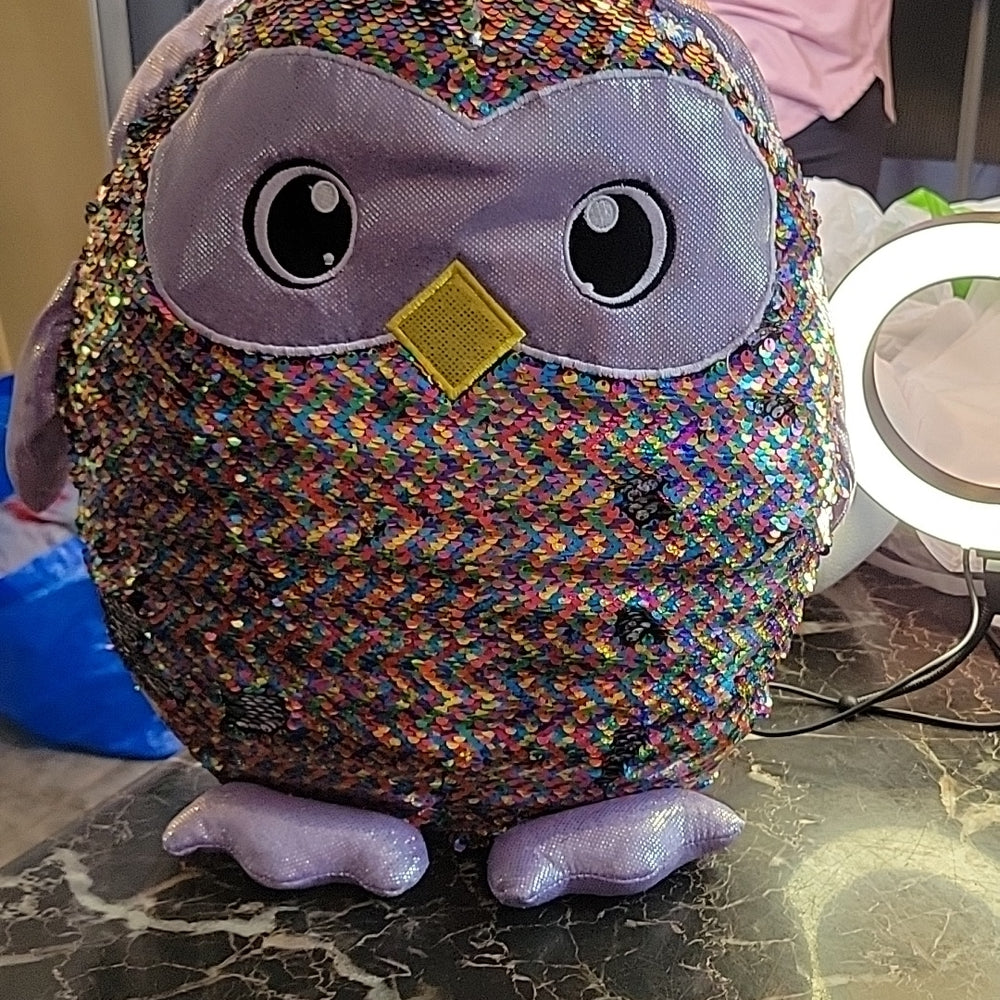 Shimmeez Sequin Flip Owl Rainbow Silver Plush Stuffed Animal Plushie 15Inch Toy