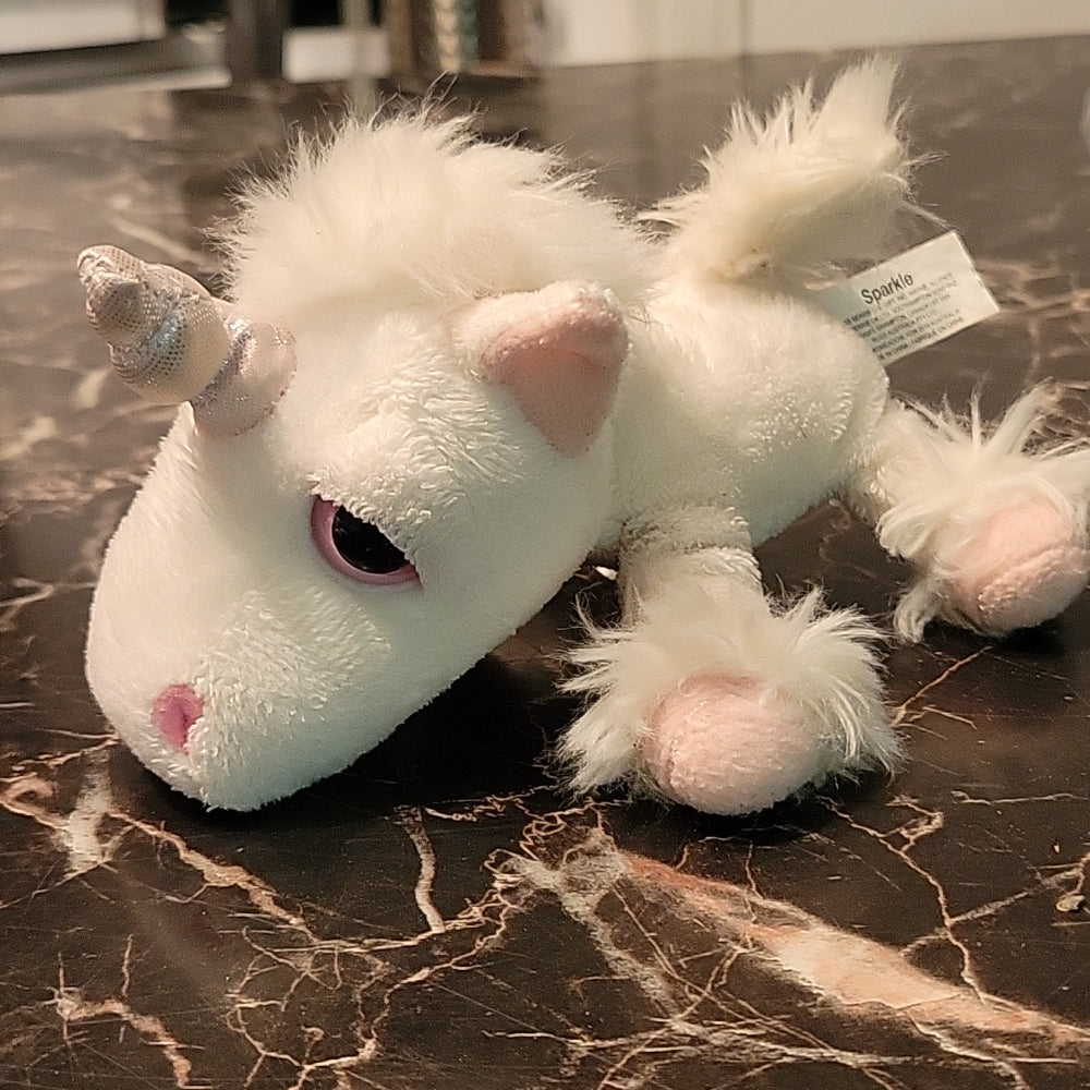 Russ Berrie Sparkle Unicorn Mini Plush Toy White Pink Stuffed Bean Bag 5"