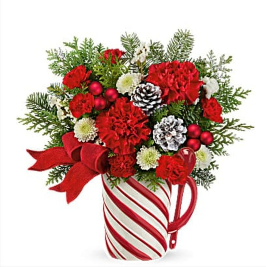 Teleflora'S Flowers Gift Send A Hug Festive Candy Cane Bouquet Mug Cup W/ Spoon