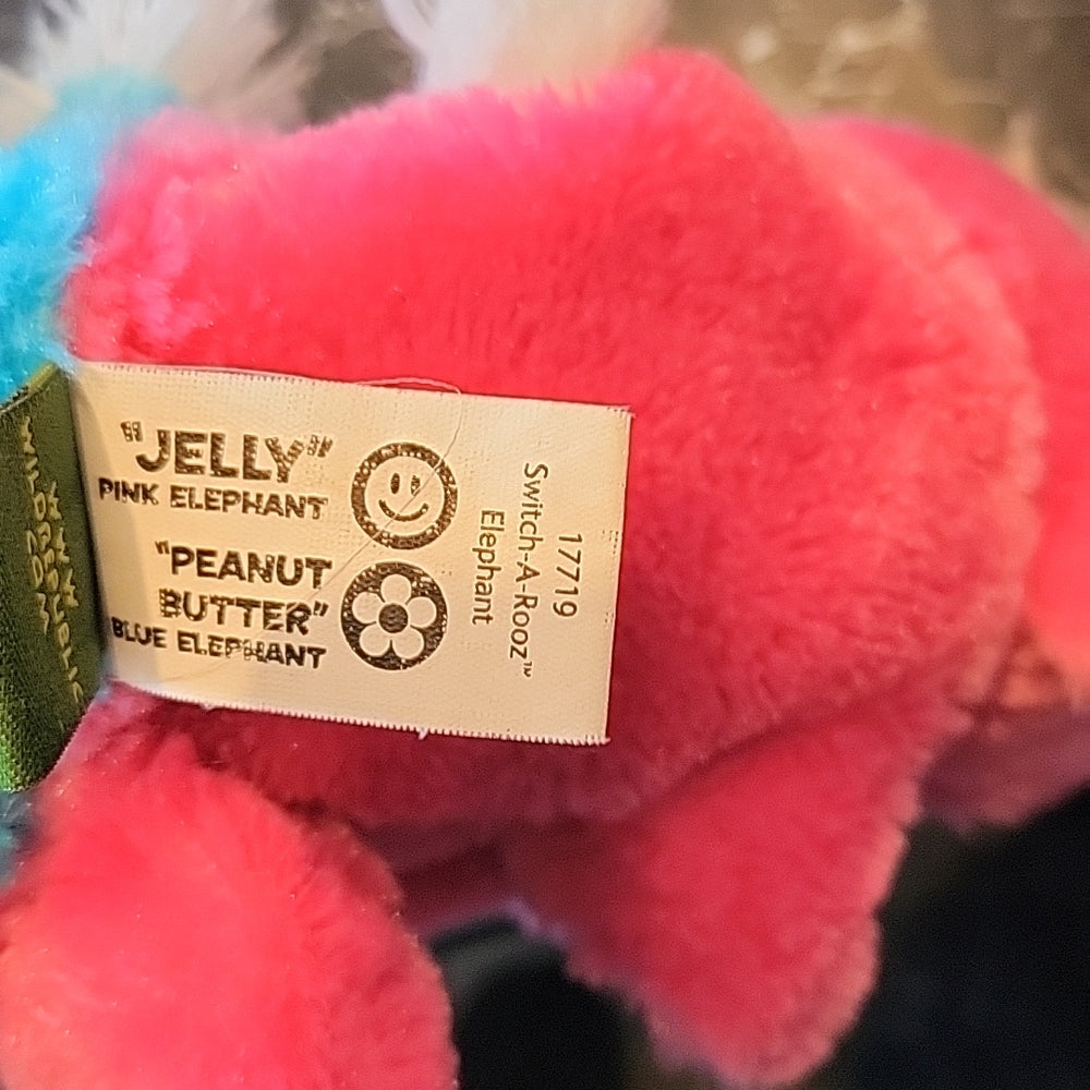 Wild Republic K & M Intl Jelly Pink Peanut Butter Blue Elephants Soft Plush 16"