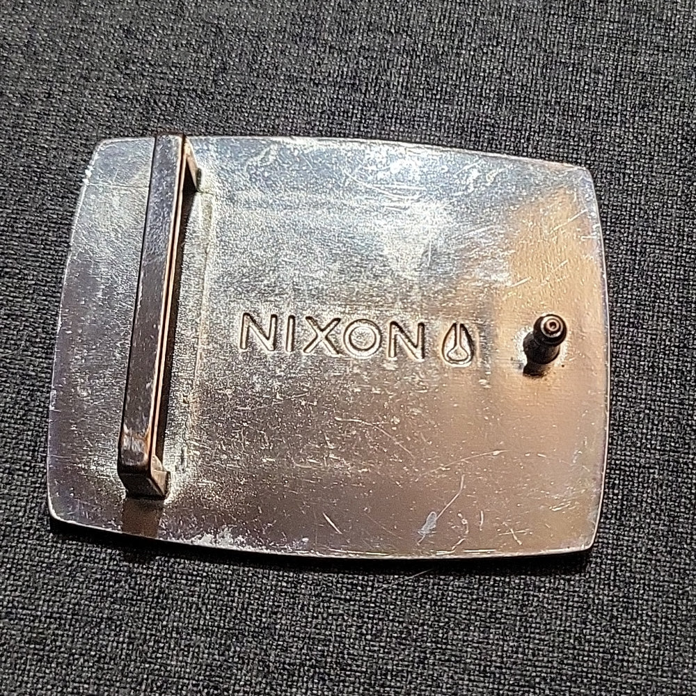 Nixon Metal Men'S Logo Belt Buckle Black Silver Rectangular [3" X 2 1/4"]