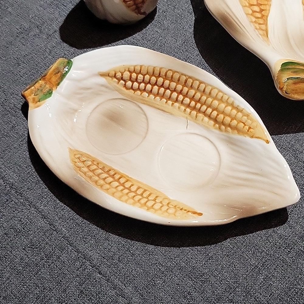 Vintage Ceramic Corn Cob Dishes, Plates & Platter Pepper Shakers Japan Imports