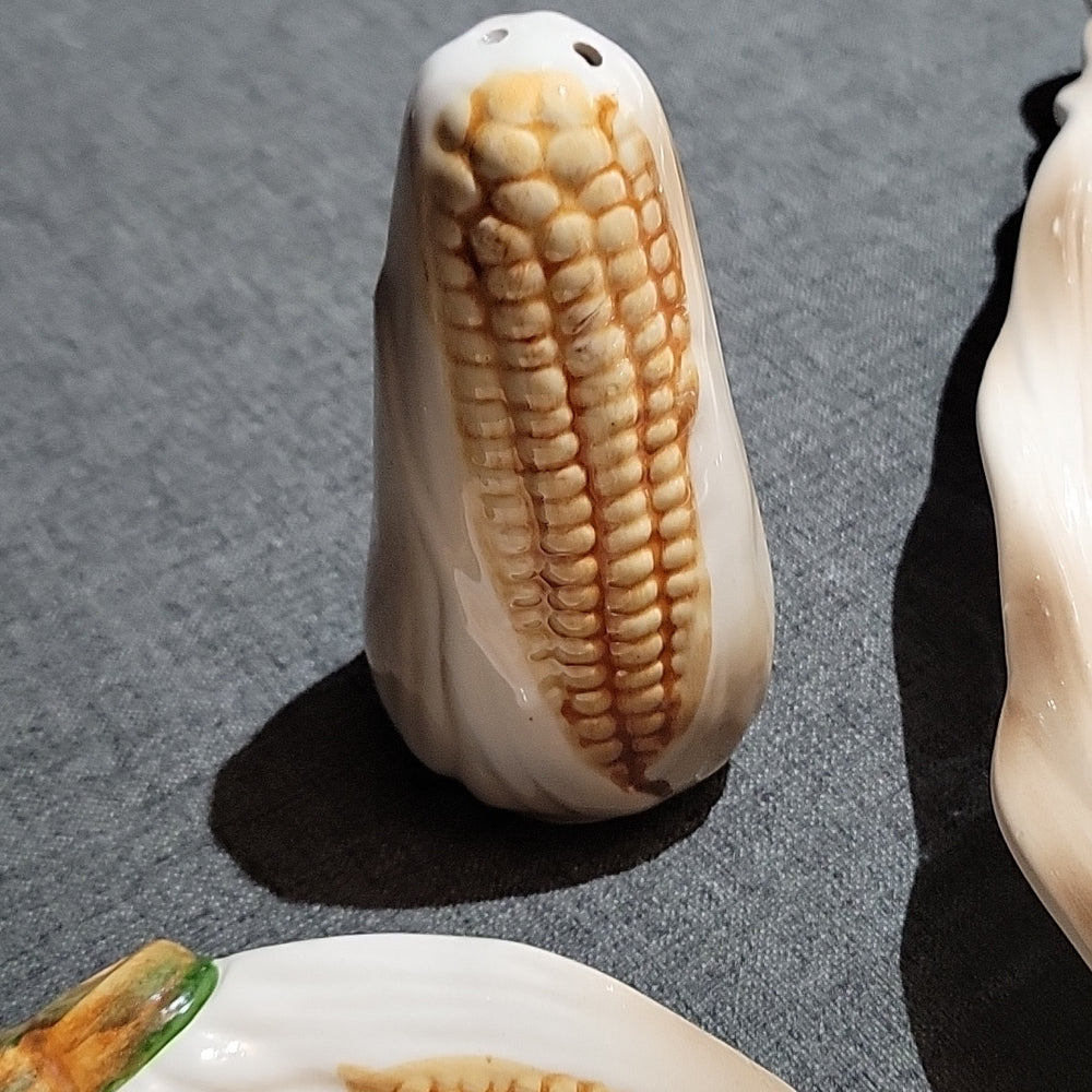 Vintage Ceramic Corn Cob Dishes, Plates & Platter Pepper Shakers Japan Imports