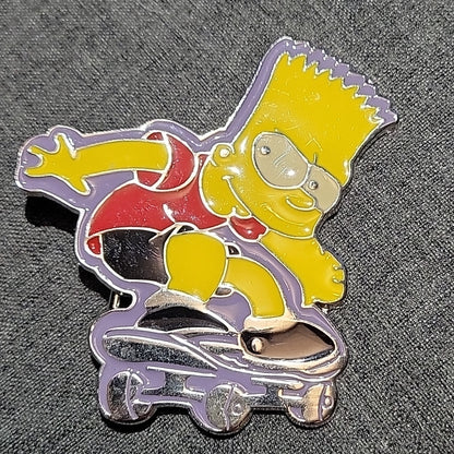 Bart Simpsons On Skate Skateboarding Silver Belt Buckle