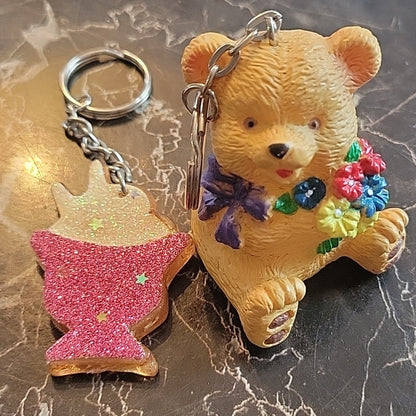 Lot Of 2 Key Chains Teddy Bear Sharpener Toys And A Pink Milkshake