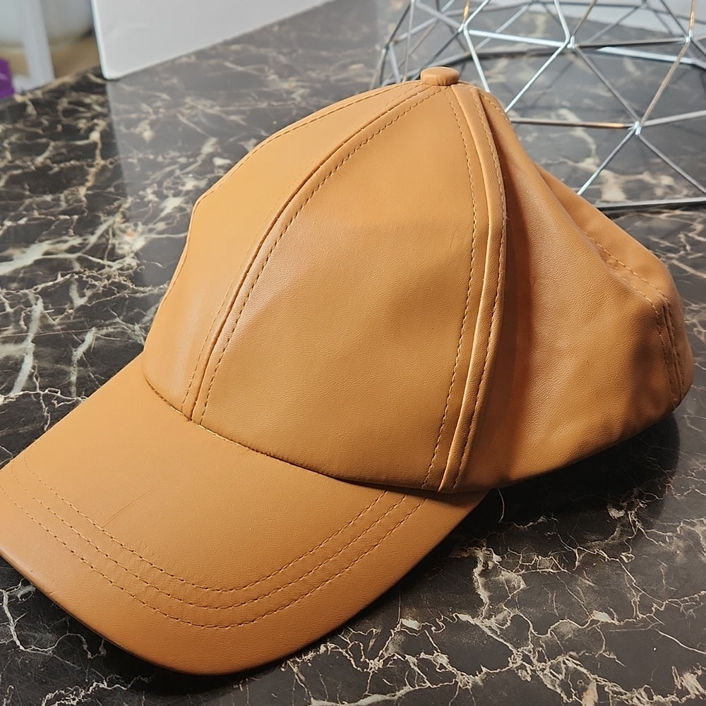 Marcus Adler Tan Faux Leather Baseball Cap Adjustable