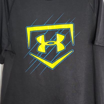 Under Rmour Heatgear T Shirt Black Ns Yellow Logo Large