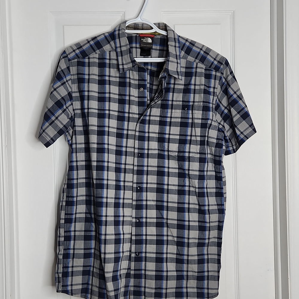 The North Face Short Sleeves Shirt Dark Blue/Light Blue Plaid Large