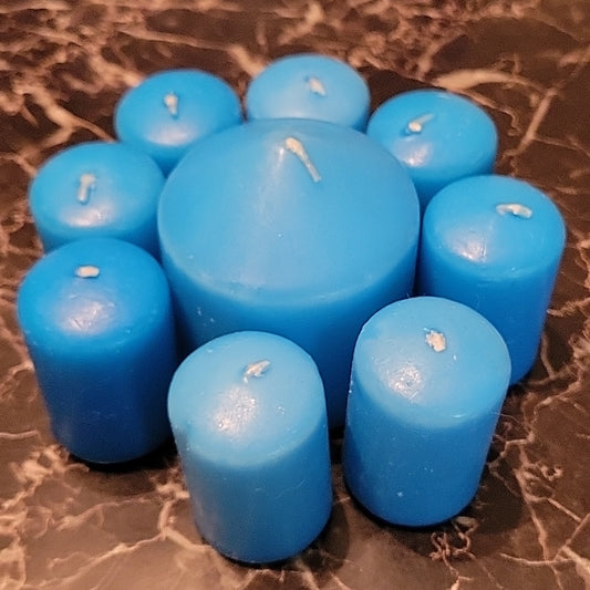 Blue Candle Bougie Cylindrique Bleu Clair Lot Of 8 Small 1 Big