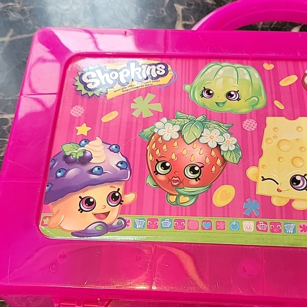 Lot Of Shopkins Mini Figures And Accessories In A Carrying Pink Case