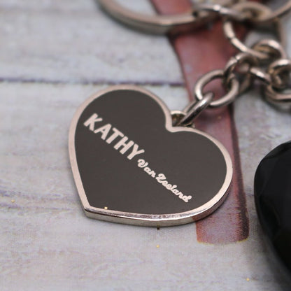 9.25" Kathy Van Zeeland Black Resin Heart Key Chain/Backpack Clip-Silver Tone