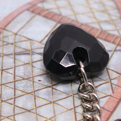 9.25" Kathy Van Zeeland Black Resin Heart Key Chain/Backpack Clip-Silver Tone