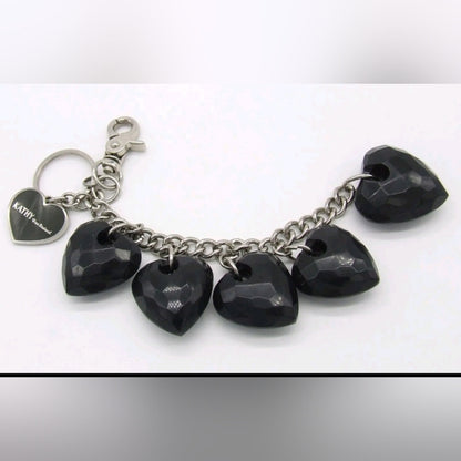 9.25" Kathy Van Zeeland Black Resin Heart Key Chain/Backpack Clip-Silver Tone