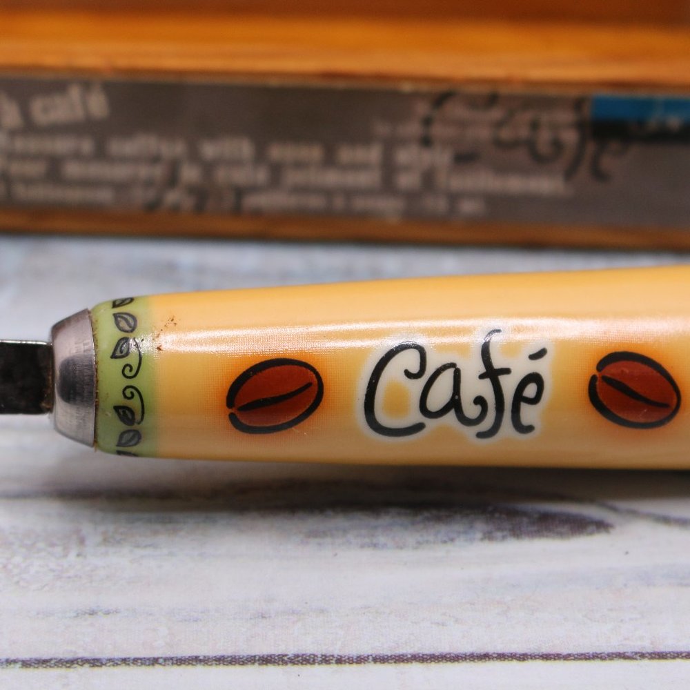 1Tbsp Coffee Collectible Vintage Scoop Spoon In Wooden Box  Handle Café Design